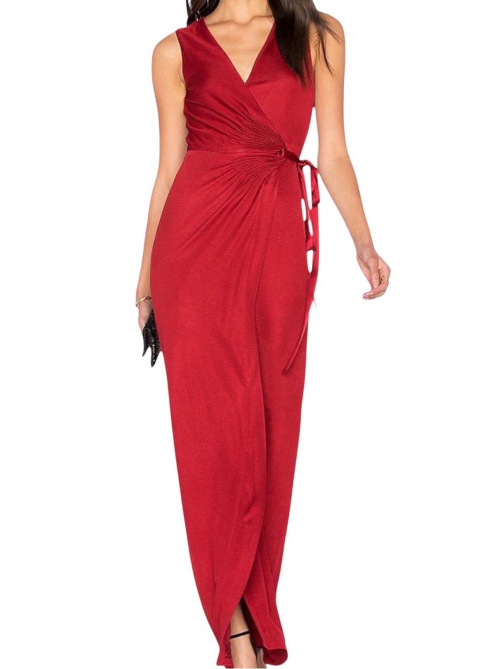 NWT Diane Von Furstenberg Taley Satin Sleevless Surplice Tie Wrap Maxi Dress
